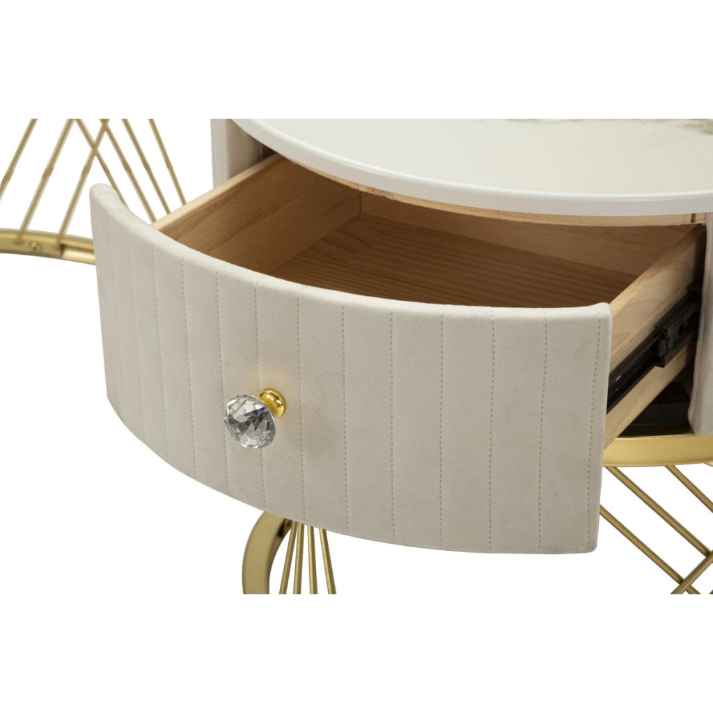 Coppia tavolini da caffe' Votix rotondi in crema e oro O70x48 e O50x43 cm