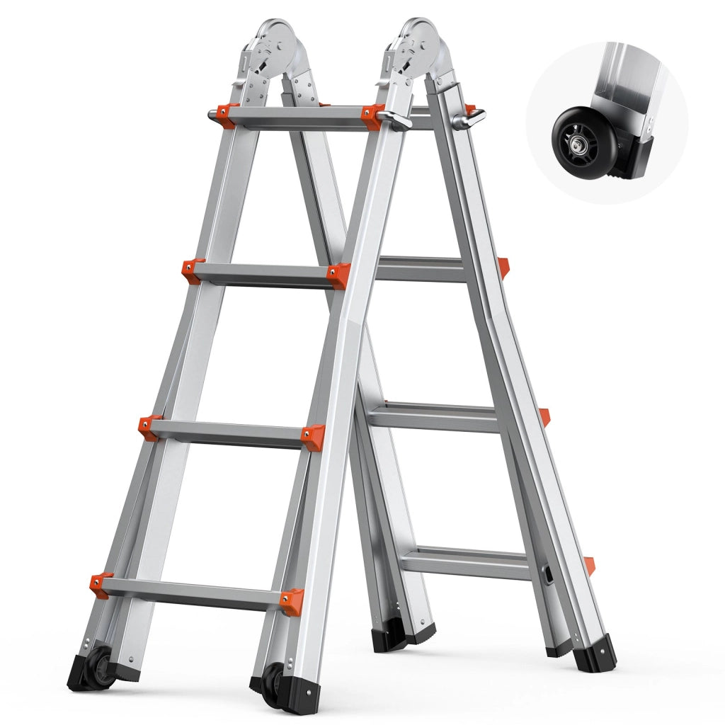 Scala Telescopica A-Frame 4000 mm KMP404C in Alluminio Pieghevole e Regolabile, Scala Estensibile Multifunzionale per Fai da Te Portata 149,7 kg