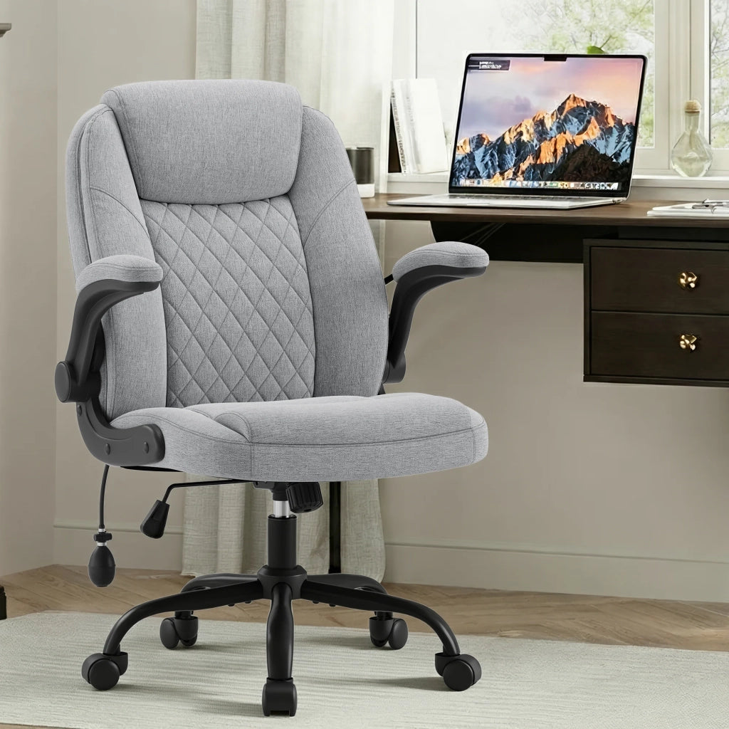 Sedia da Ufficio Ergonomica, Schienale Alto, Braccioli Regolabili, Seduta Confortevole, Supporto Lombare, Rivestimento in PU, Sedia da Ufficio per Casa e Ufficio, Grigio