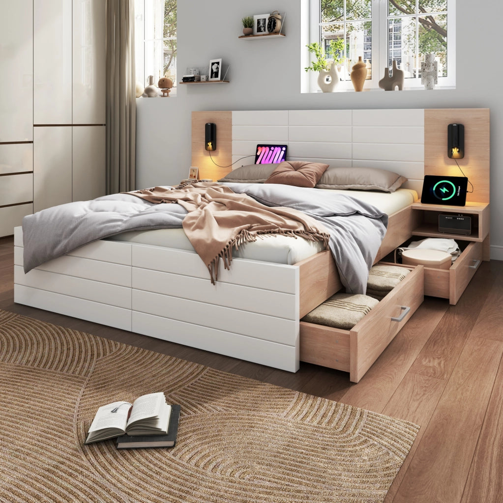 Letto matrimoniale 160x200 con USB, cassetti e comodini