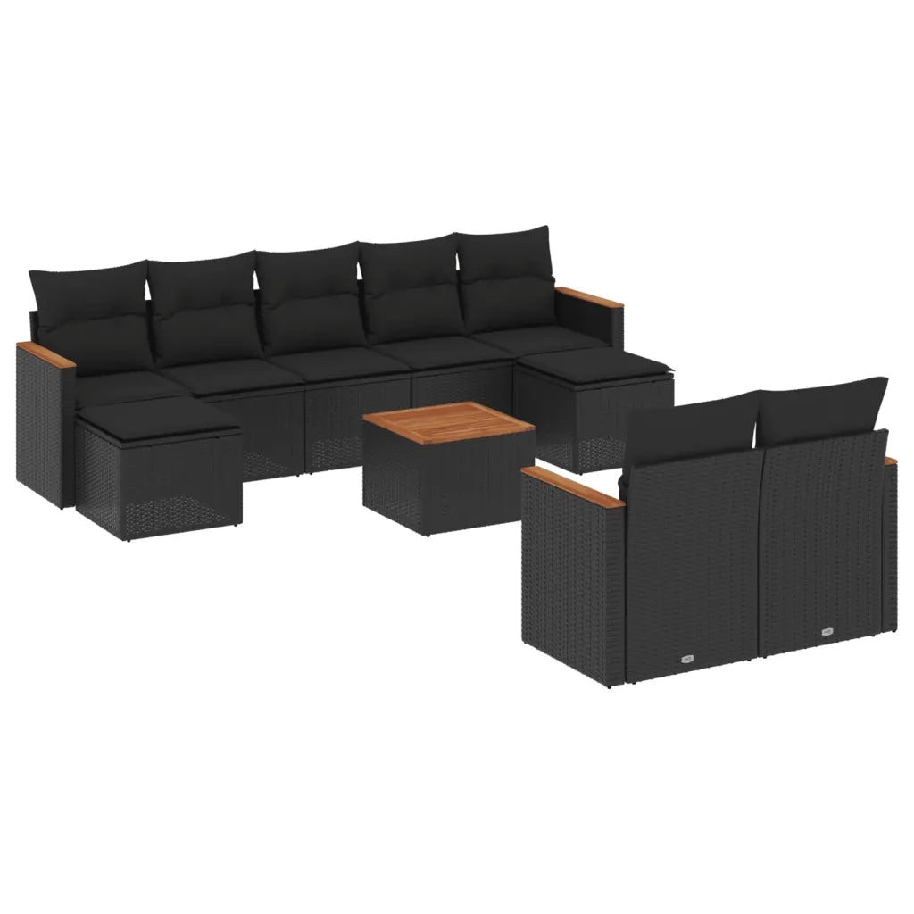 Set Divani da Giardino 10pz con Cuscini in Polyrattan Nero 3258807
