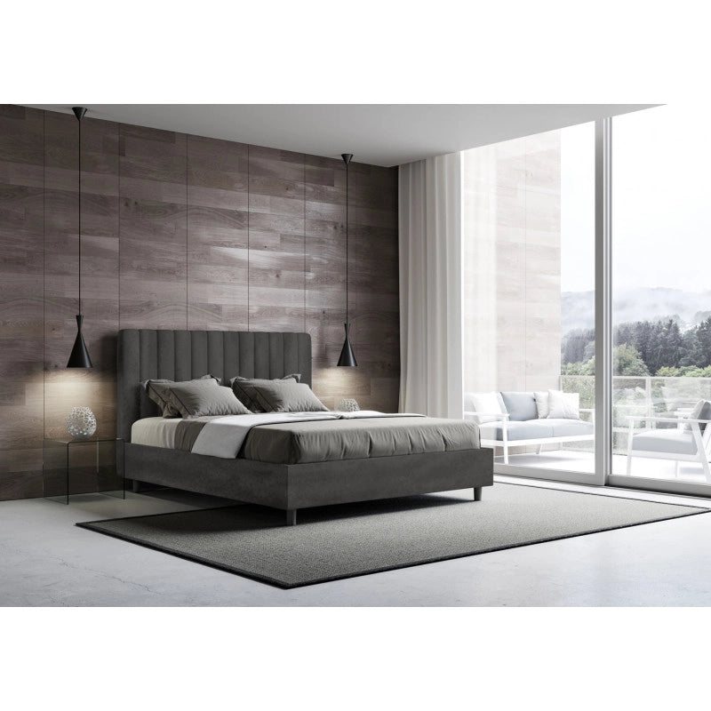 Letto imbottito Letto Matrimoniale alla Francese 150x200 cm Agueda - Con rete,Microfibra,Grigio