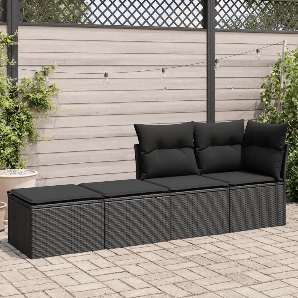 Set Divani da Giardino con Cuscini 2 pz | Set Salotto da Giardino Nero Polyrattan Acacia