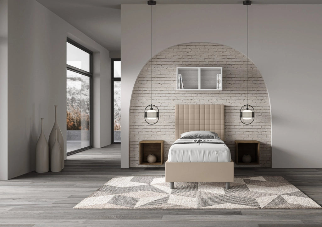 BS COM Letto singolo senza rete imbottito 80x200 similpelle tortora