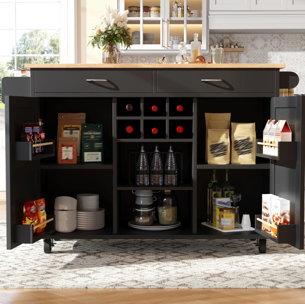 CARRELLO CUCINA 102x45x92 cm Nero in MDF e Metallo
