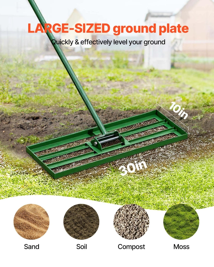 Rastrello Livellatore per Prato LJY9001 in Lega di Alluminio 75,8x25,4 cm Manico 198 cm Livella Terreno Giardino Robusto