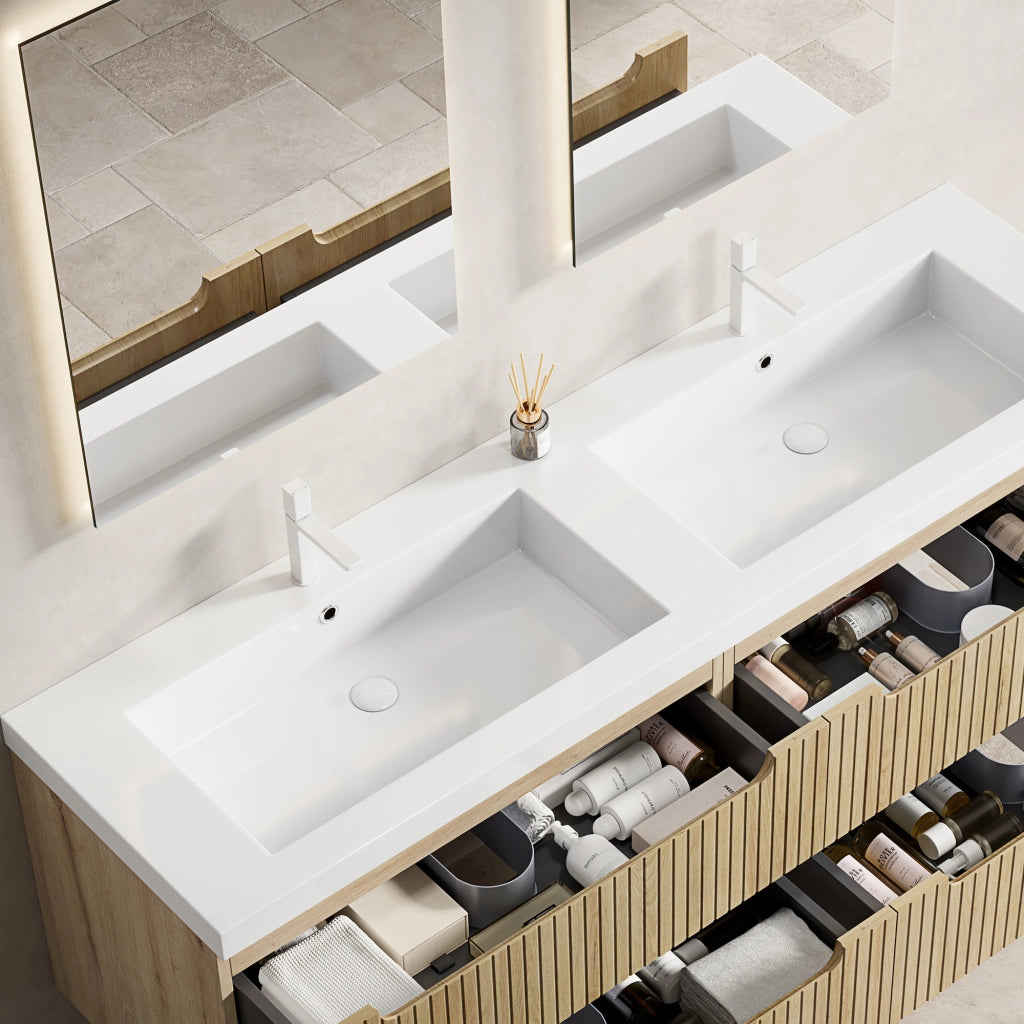 Lavabo doppio GREA 160 cm bianco, senza mobile sottolavabo, senza rubinetto e scarico