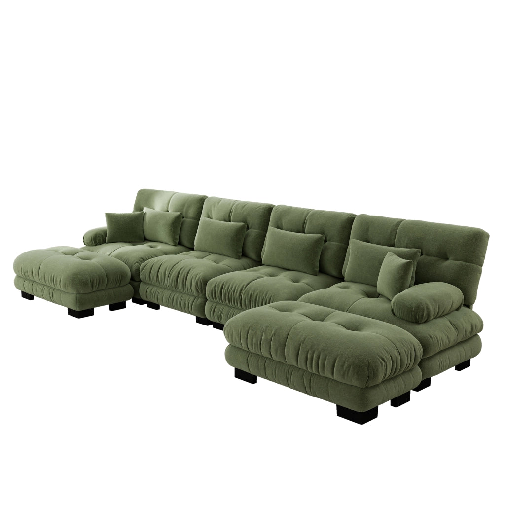 Divano Angolare a U 4 Posti con Pouf ¨C MINIMAL ¨C Chenille, Verde