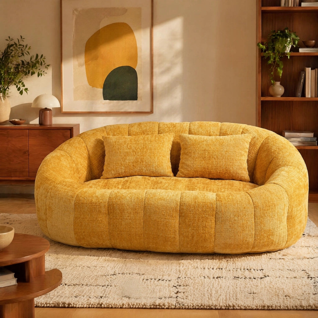 POLTRONA Lounge 150x95x63 cm in Chenille Gialla con Braccioli