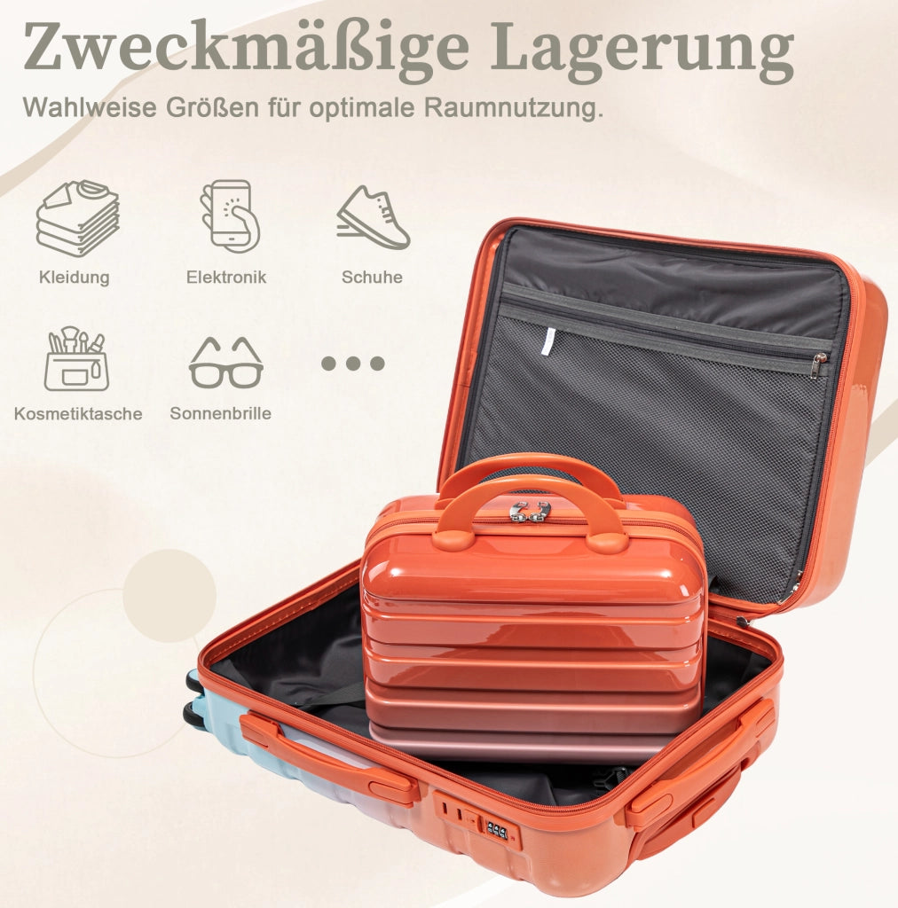 Set Valigie Rigide PC 14" e 20" con Lucchetto a Combinazione e Beauty Case 14" Rosso