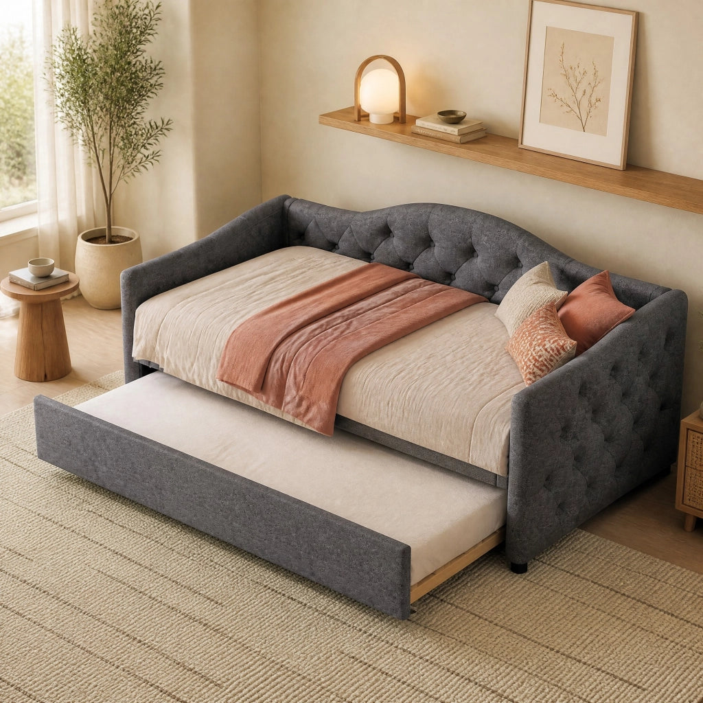 Tagesbett estraibile 90x200 cm in lino e MDF; grigio