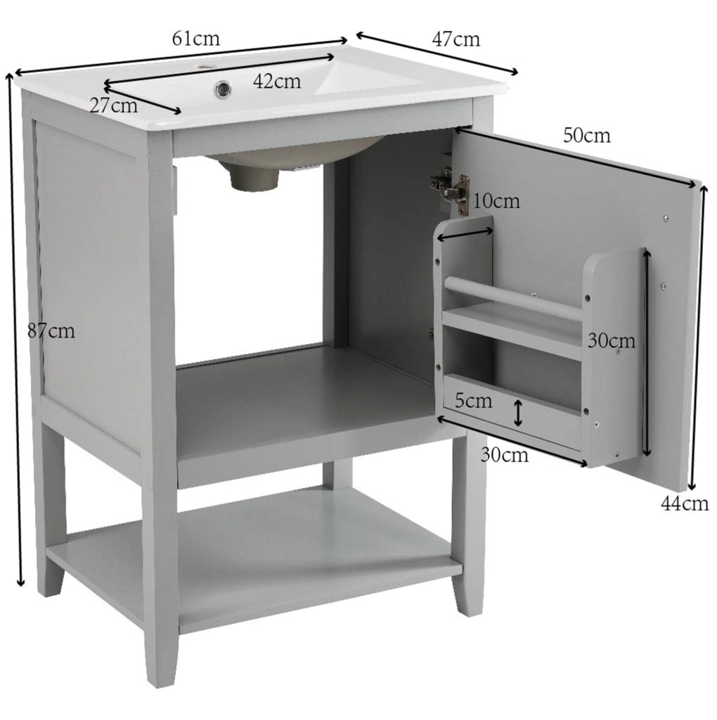 Mobile bagno da terra in MDF grigio con ripiani interni