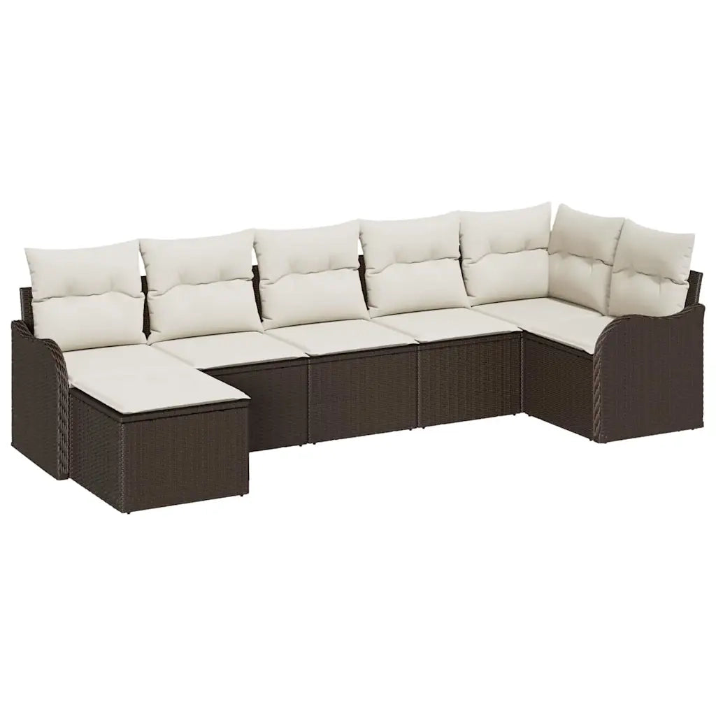 Set Divano da Giardino 7 pcs Marrone e bianco Poly Rattan