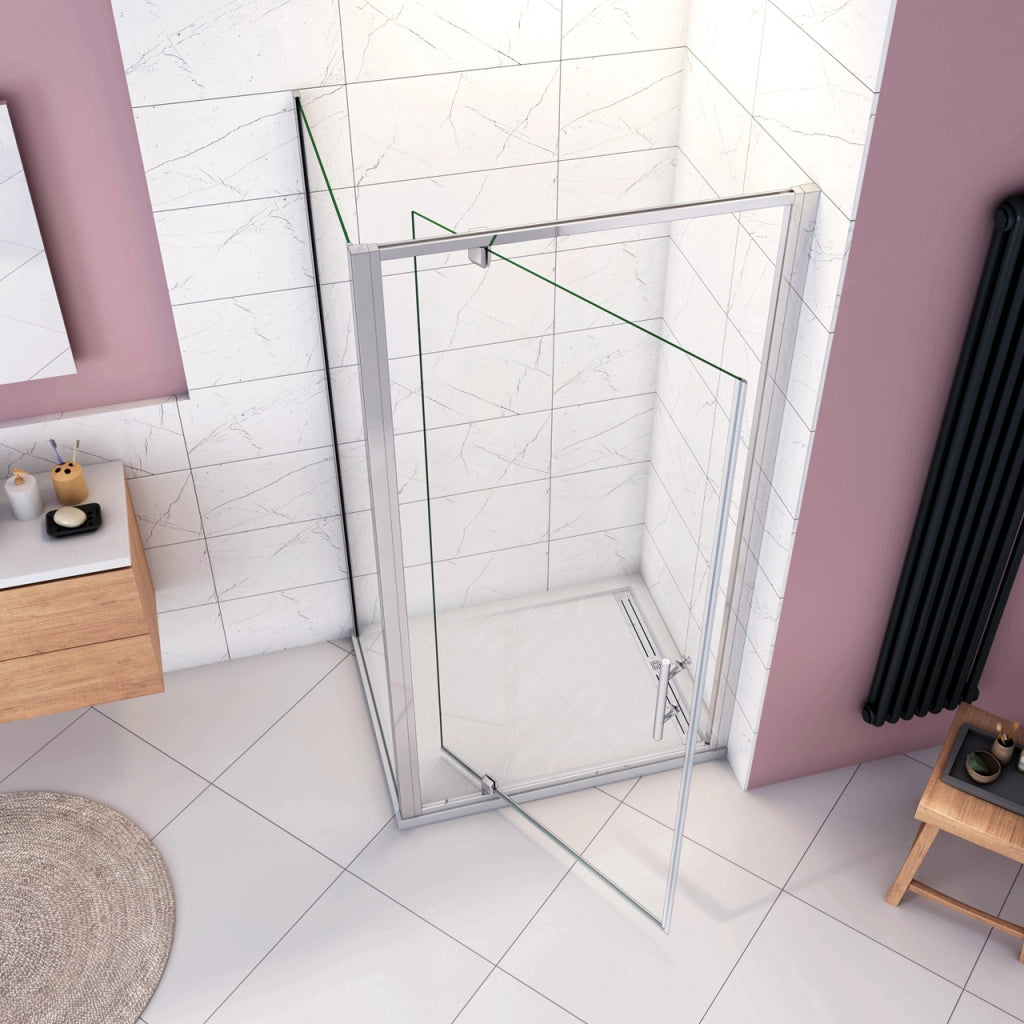 185cm Box Doccia Angolare Porta Girevole Battente con Parete Fissa 70x76cm in Vetro Temperato Trasparente 5 mm Profilo Cromo Lucido