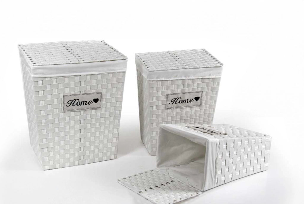 TRIS CESTE PORTABIANCHERIA IN VIMINI E TESSUTO HOME COLORE BIANCO