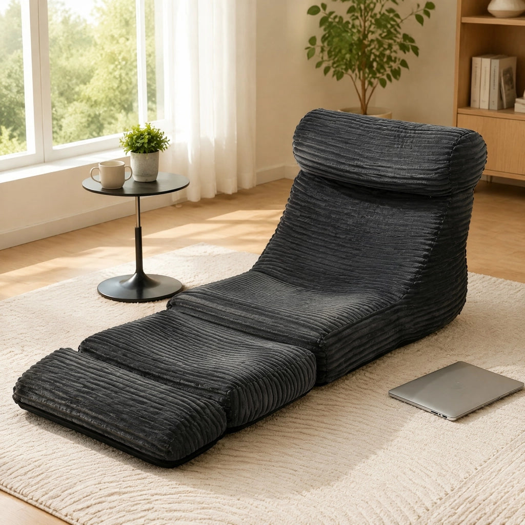 Poltrona letto trasformabile 2 in 1 con schienale ergonomico in flanella nera