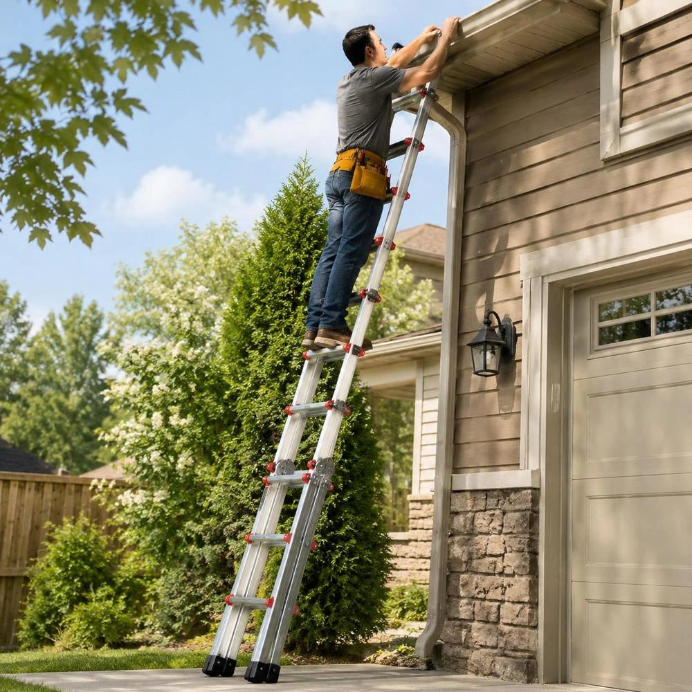 Telescopic Ladder With A-frame, 6230 Mm Compact Aluminum Extension Ladder, Multi-purpose Ladder, Step Ladder, Leaning Ladder, Folding Ladder For Homework, Stairs, Indoor And Outdoor Roofs, 150 Kg Load Capacity