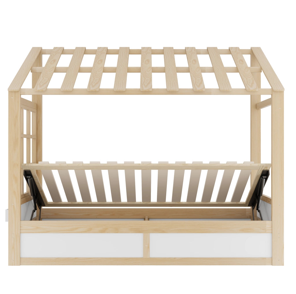 Letto per bambini 90x200 cm con tetto e vano contenitore