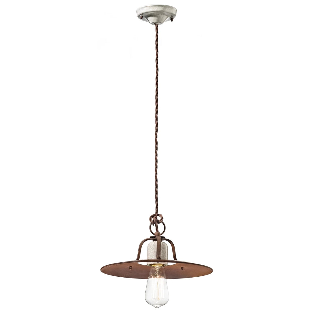 Lampadario Vintage Grunge Ferro E Ceramica Craquele&apos 1 Luce E27 30Cm