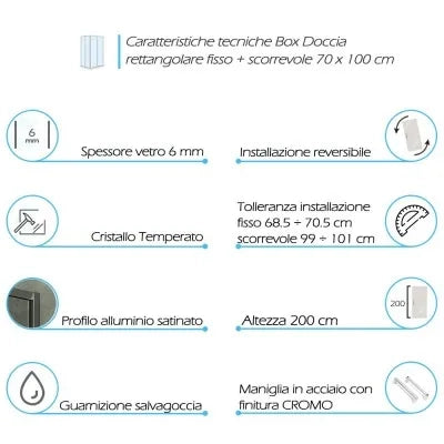 Box doccia angolare 70x100 cm scorrevole in cristallo trasparente Ted
