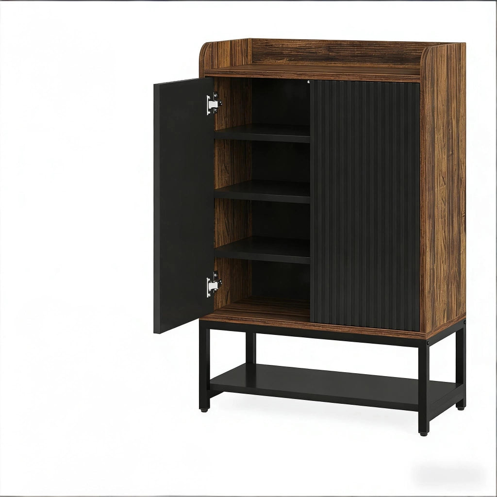 Scarpiera salvaspazio da ingresso con 5 ripiani e ante a pressione 73x35x105,5 cm nero e marrone rustico