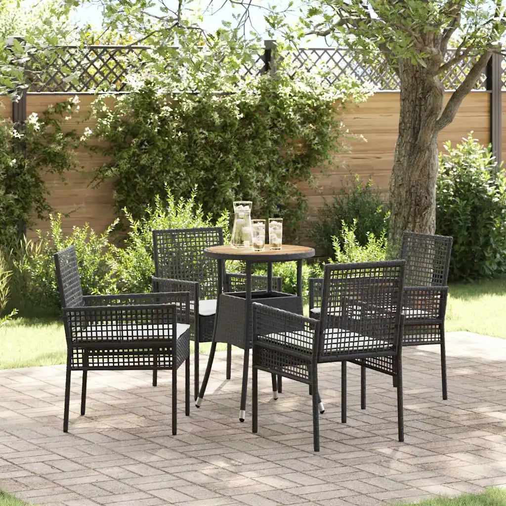 Set da Pranzo per Giardino 5 pz | Set Salotto da Giardino Nero polyrattan