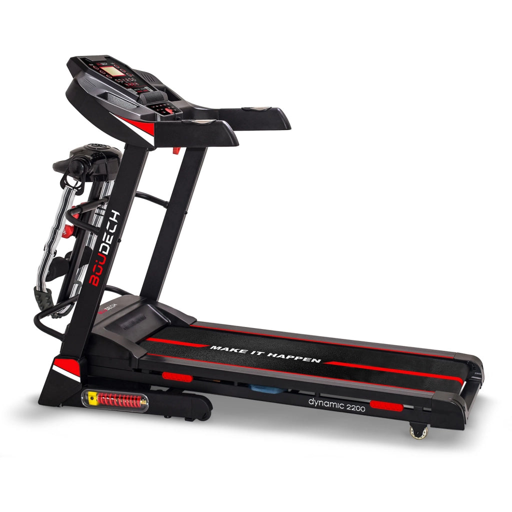 BOUDECH DYNAMIC 2200 - Tapis Roulant Elettrico Pieghevole 2200W inclinazione automatica sospensioni ammortizzate sistema autolubrificazione LCD supporto ipad bevande connessione bluetooth MP3 speakers incorporati app system cardiofrequenzimetro
