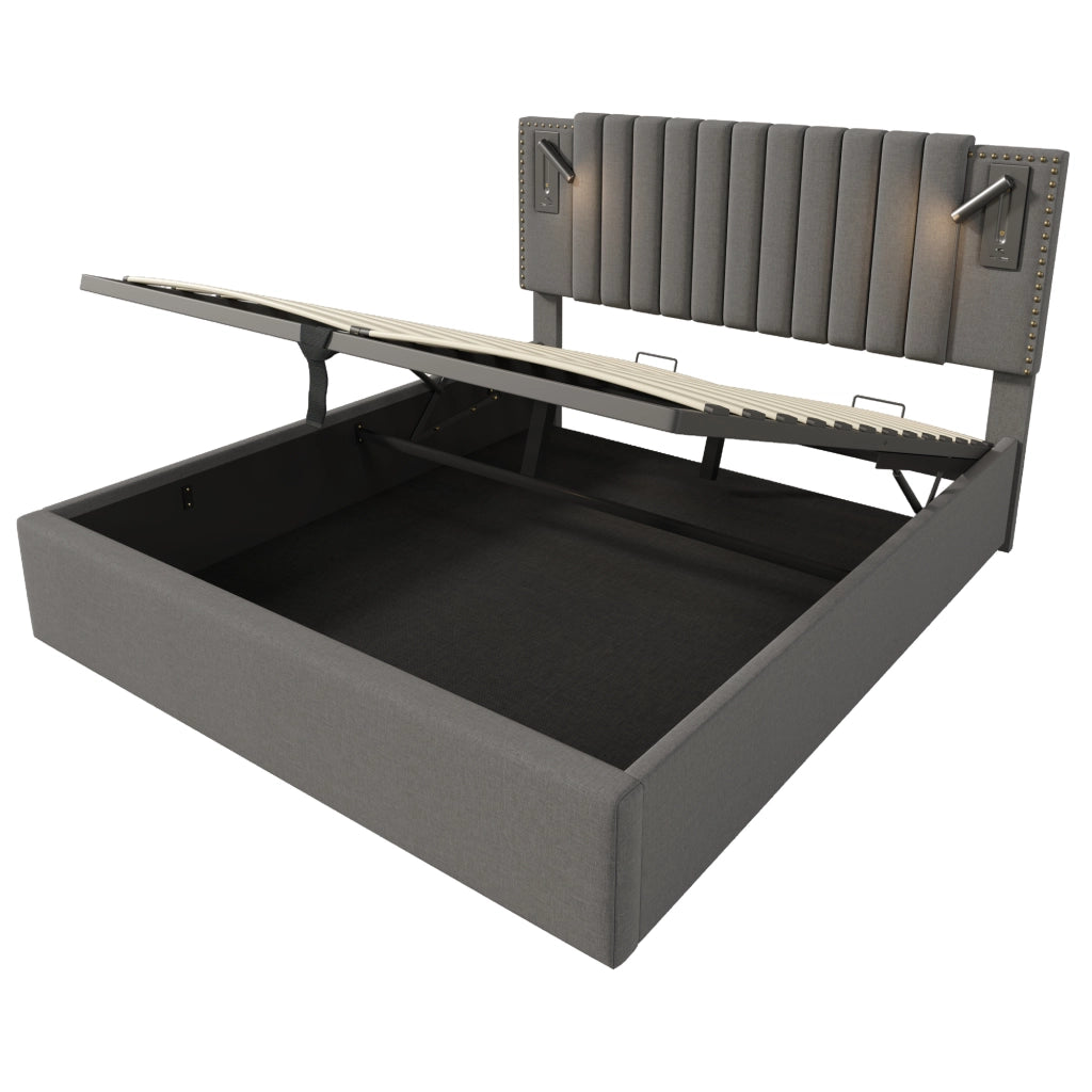 Letto imbottito 140x200 con contenitore; grigio