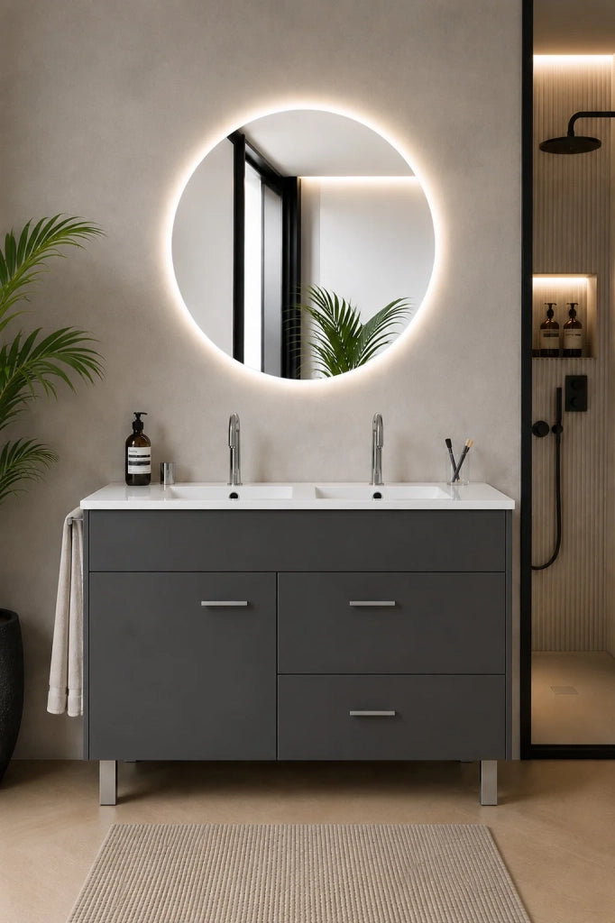 Mobile bagno con lavabo ORIGENBATH SAMOS senza specchio 120x45 cm doppio lavabo grafite con colonna