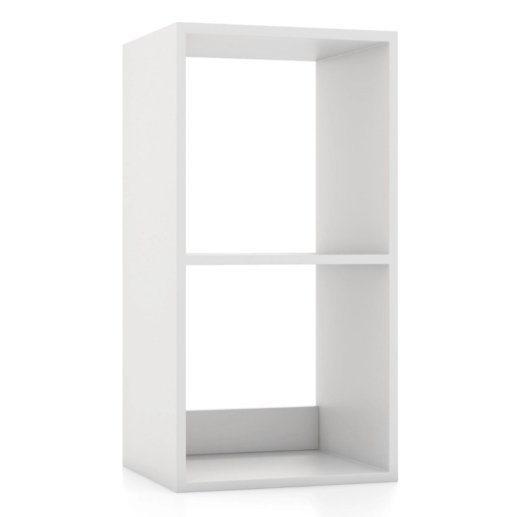 Libreria a 2 livelli con retro aperto-Armadietto contenitore autoportante per casa in stile moderno per soggiorno Bianco
