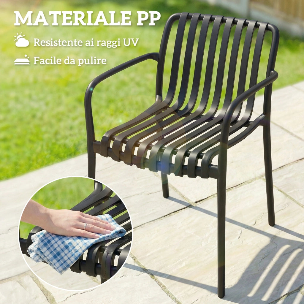 Sedia da pranzo impilabile con braccioli ¨C Minimal ¨C nero, polipropilene, metallo