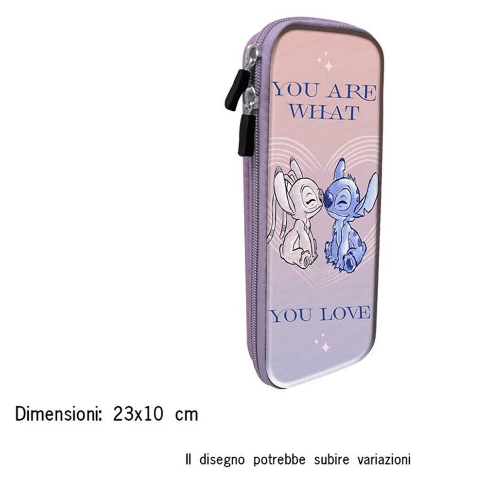 Trade Shop - Astuccio Scolastico Ovale Design 3d Stitch E Angel 23x10cm Portapenne Bambine 959355 -