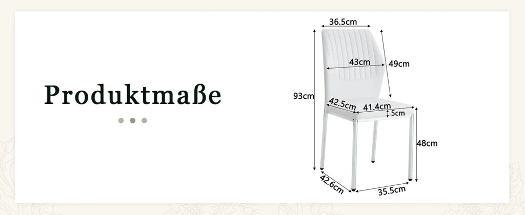 Set 4 sedie da pranzo stile lusso leggero, schienale bianco in PU con trama verticale, gambe in metallo argento. Ideali per sala da pranzo o soggiorno.