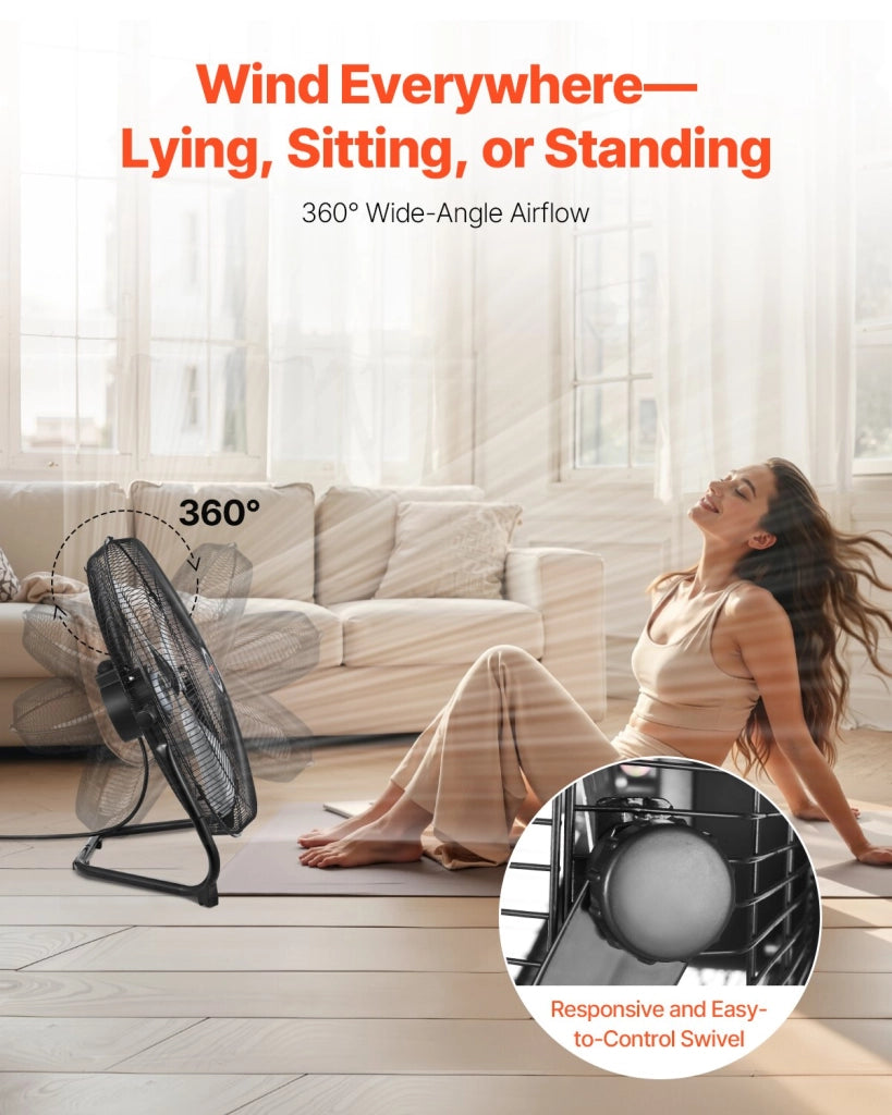Ventilatore da Pavimento, 3 Velocità, Ventilatore Industriale ad Alta Velocità da 508 mm 135,92 m³/min Inclinazione Regolabile a 360° per Casa, Garage