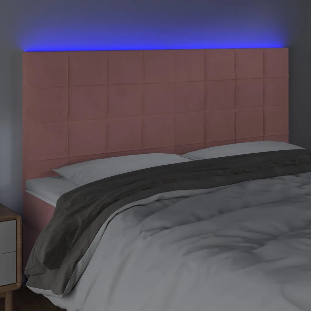 Testiera a LED-Testata con LED Rosa 160x5x118/128 cm in Velluto 681278