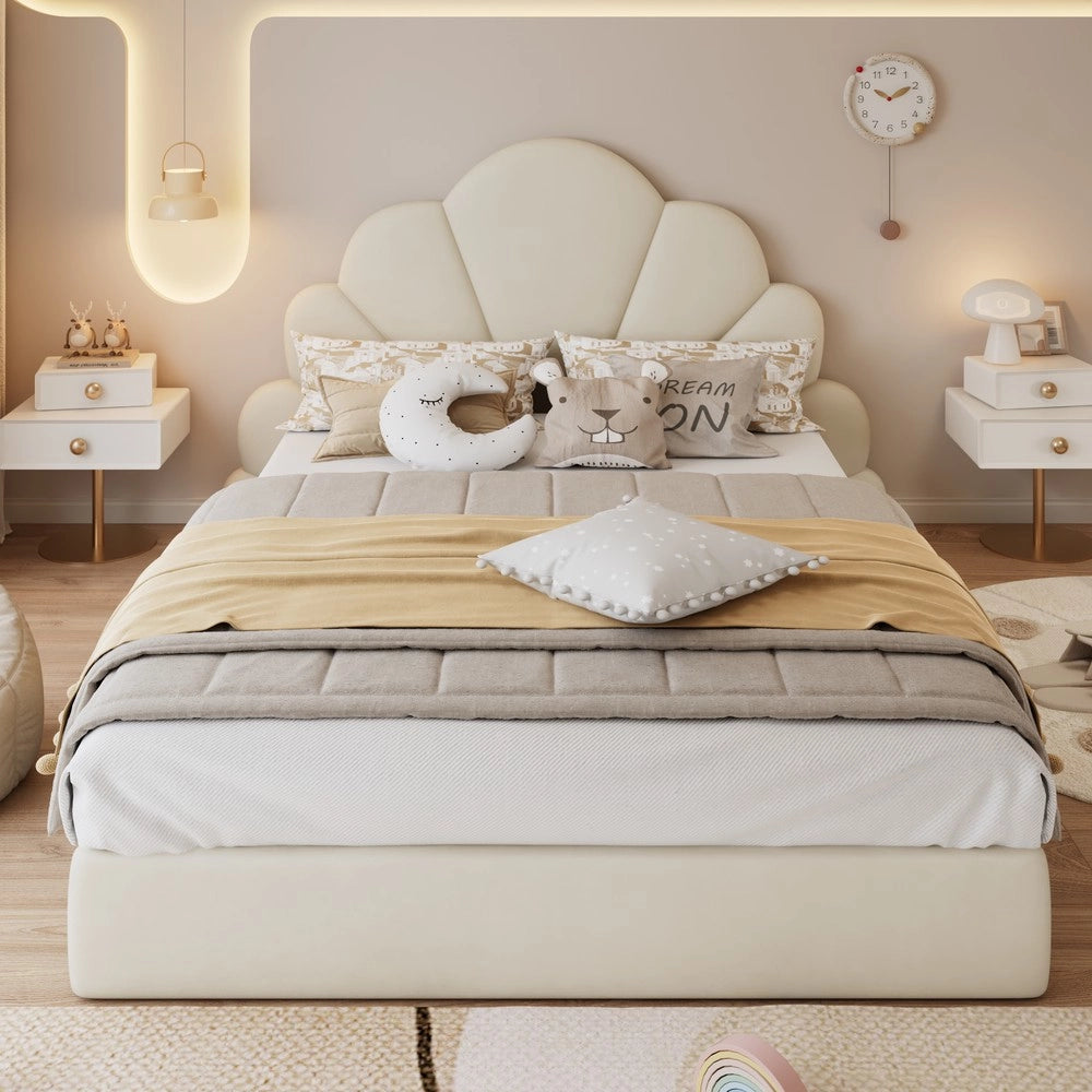 Letto Imbottito Matrimoniale ¨C Minimal ¨C Beige Velluto 140x200cm