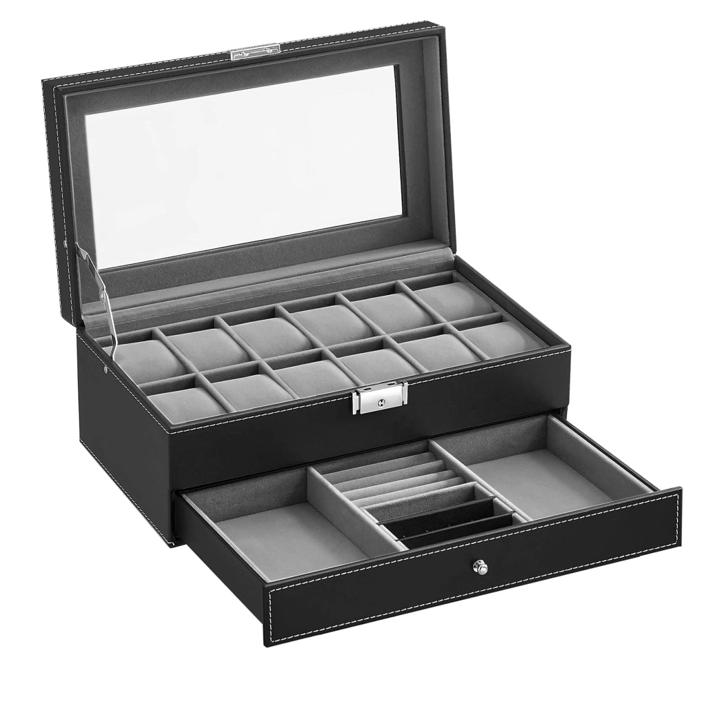 Valora Porta Orologi e Gioielli con 12 Scomparti e Cassetto - Nero
