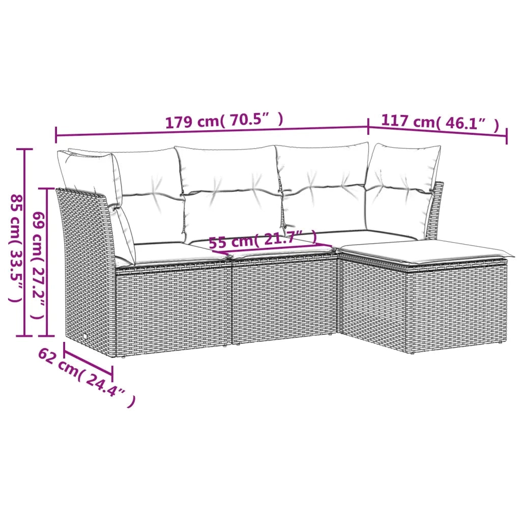 Set Divano da Giardino 4 pz | Set Salotto da Giardino con Cuscini Beige in Polyrattan