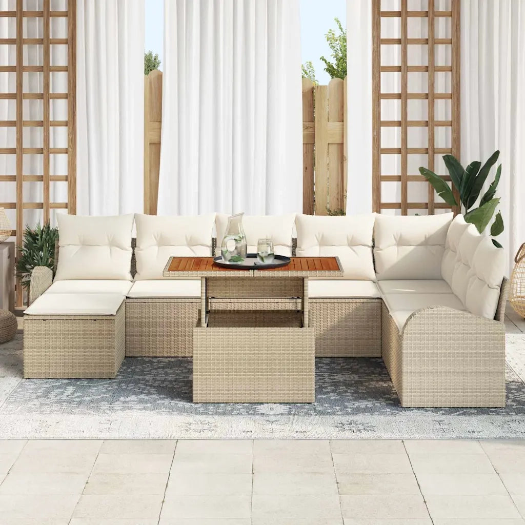 Set Divano da Giardino con cuscino 9 pcs beige e panna 3349623