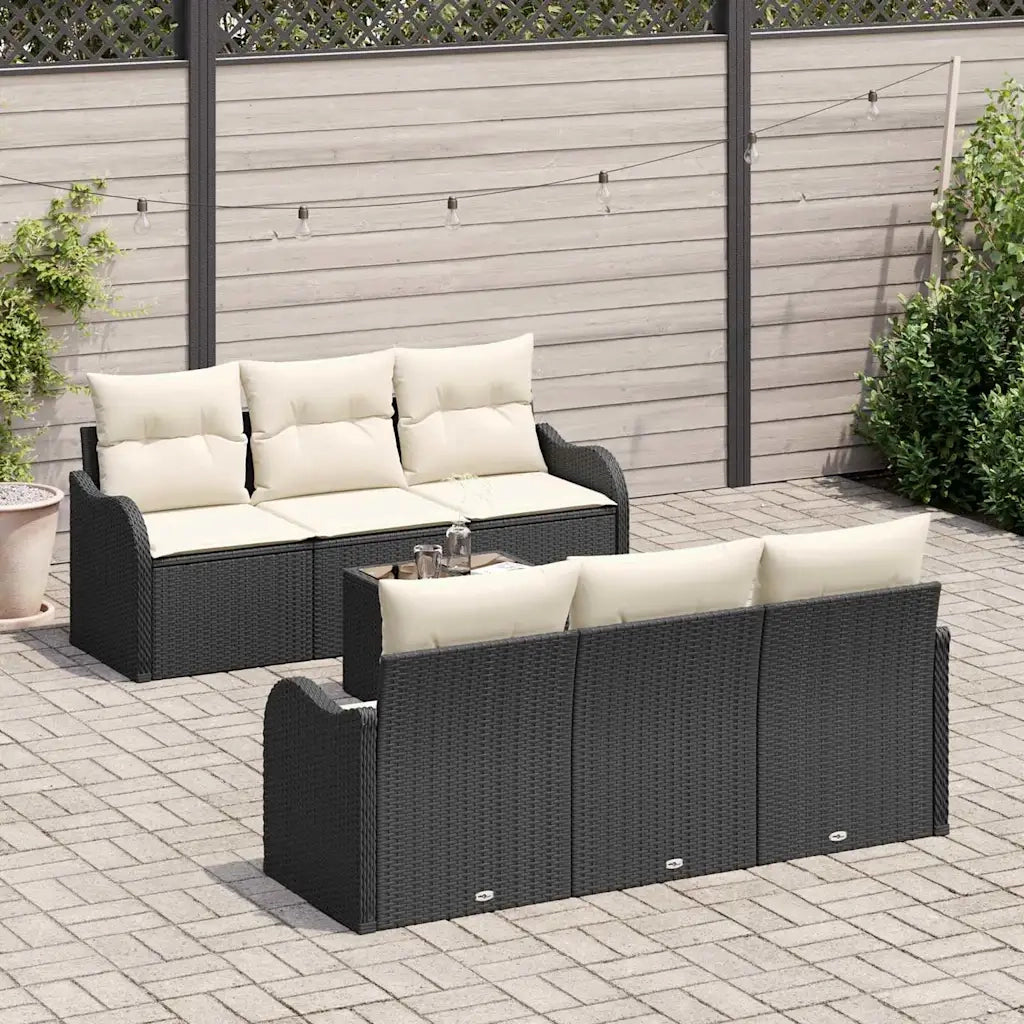 Set Divano da Giardino con cuscino 7 pcs Nero e Crema