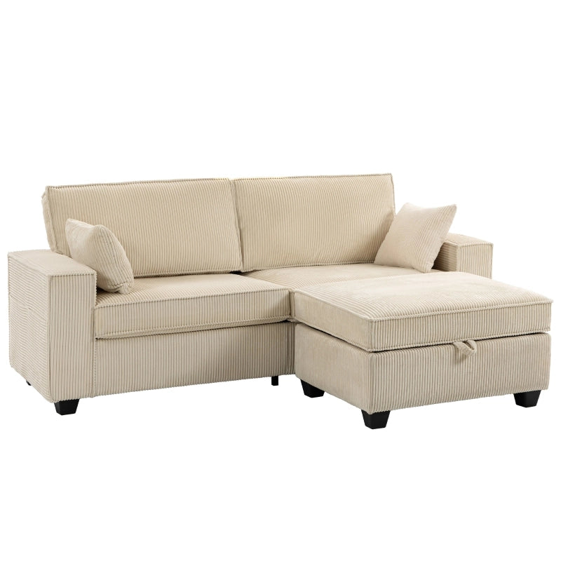 Divano modulare 3 posti con pouf contenitore in cord beige