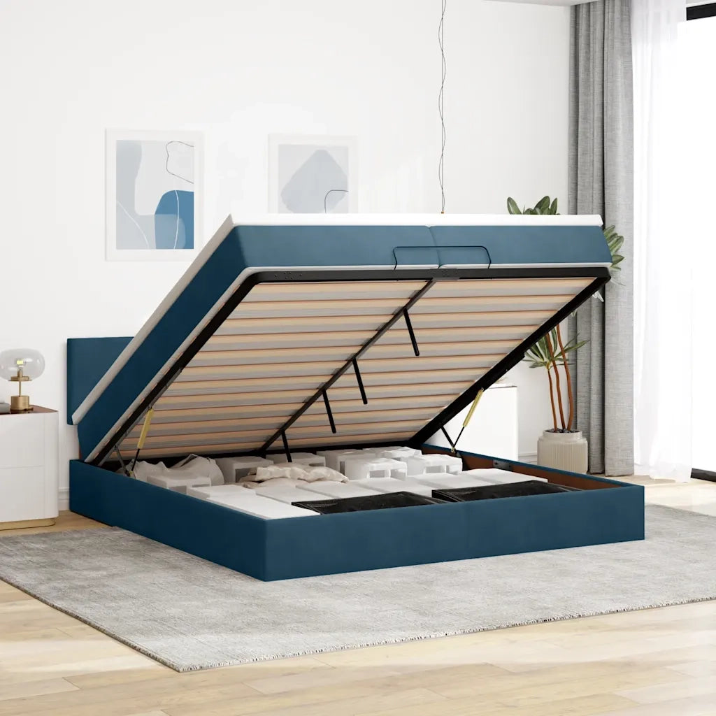 Pouf Letto con Materassi e LED Blu Scuro 200x200cm Velluto 3312576