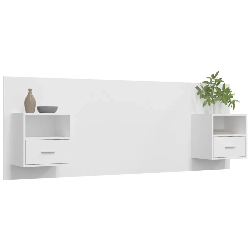 Testiera | Testata per Letto con Comodini in Legno Multistrato Bianco