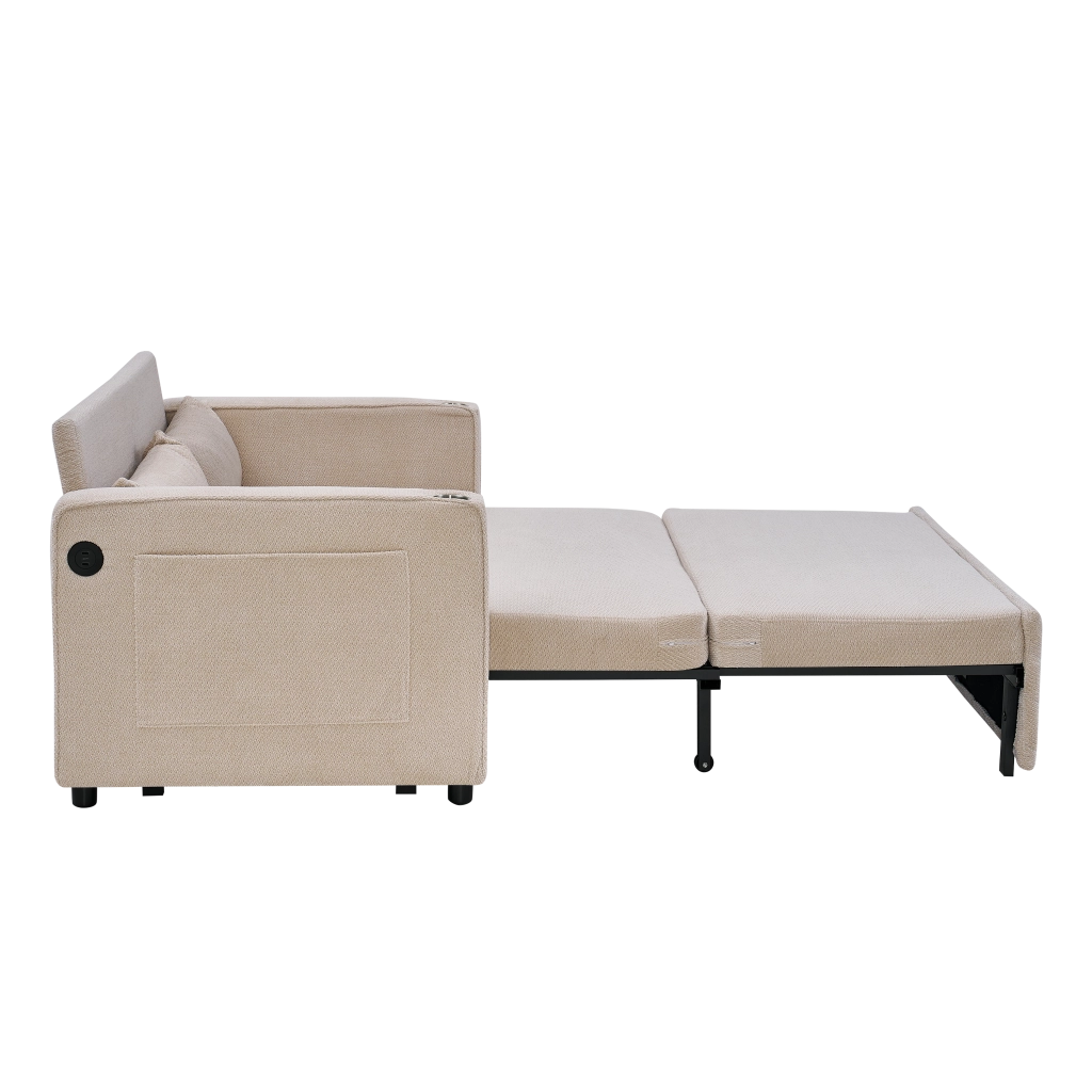 Divano Letto 2 Posti con USB ¨C MINIMAL ¨C Beige, Trasformabile