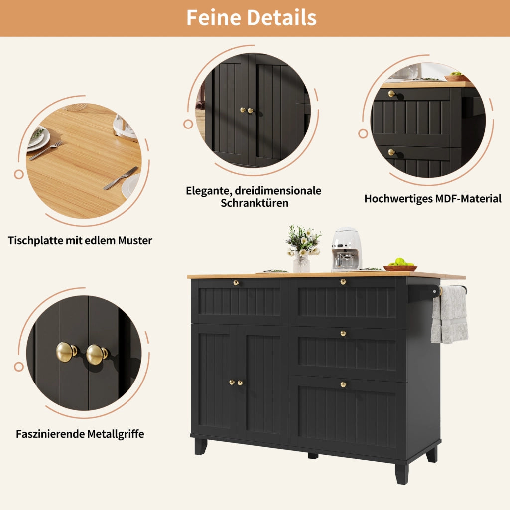 CARRELLO CUCINA 133x37,3x88 cm MDF Nero