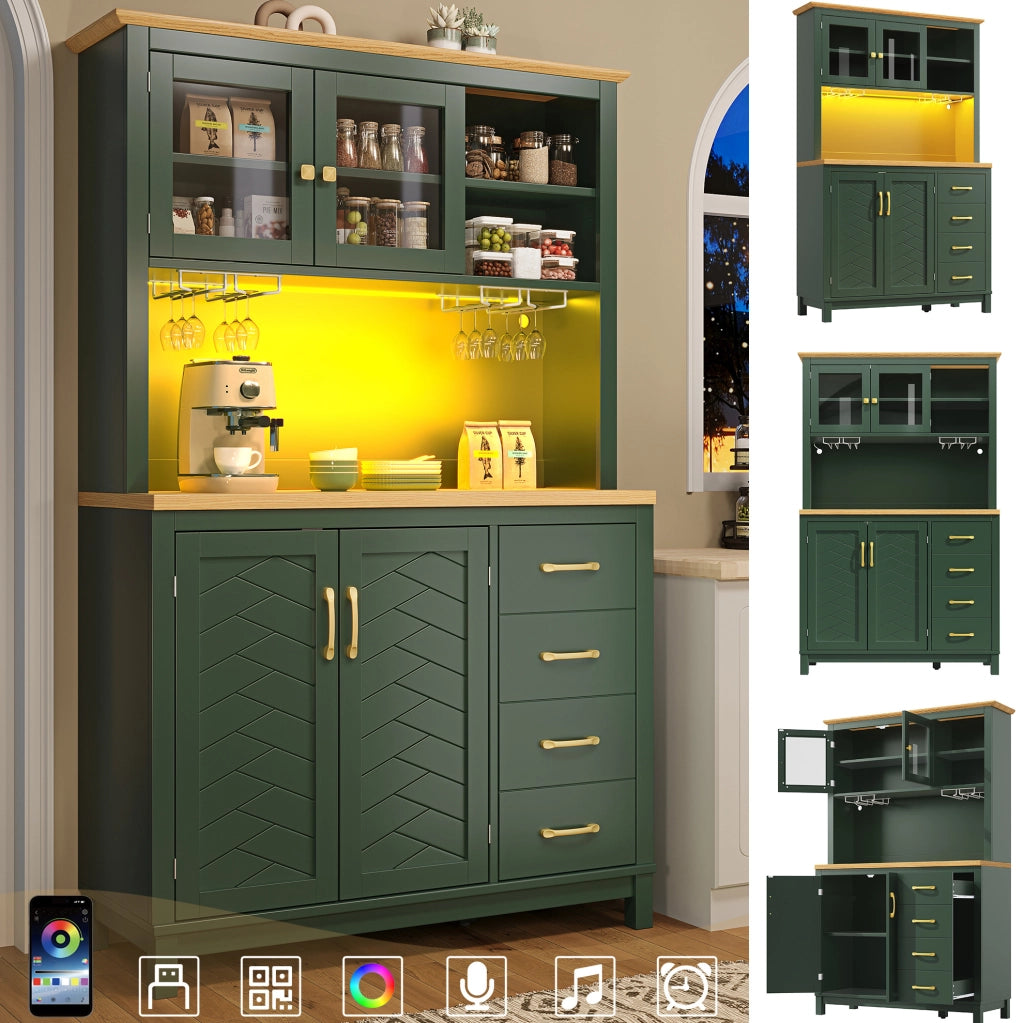 BUFFET 105,5x40x180 cm Verde in MDF con LED