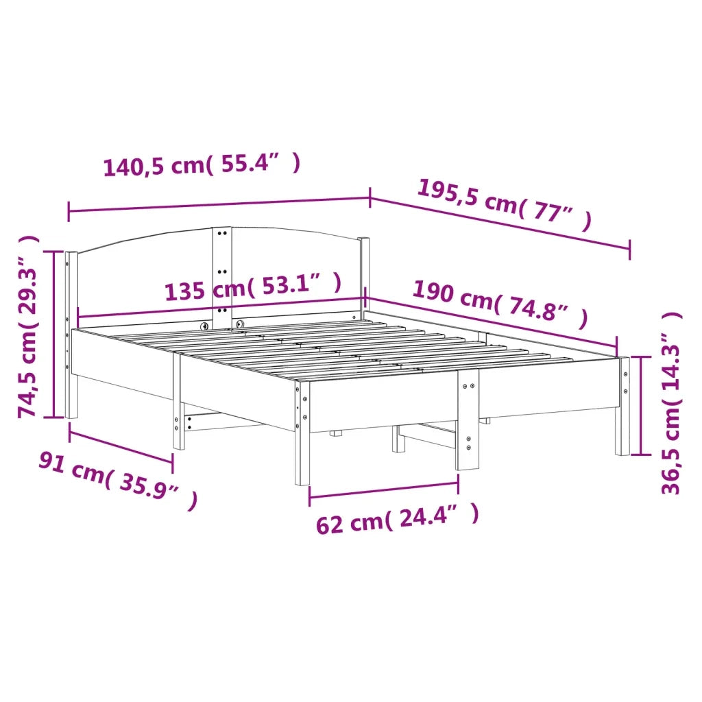 Letto senza Materasso-Struttura Letto Marrone Cera 135x190 cm in Legno di Pino 350670