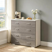 Cassettiera in truciolare bianco e grigio con 4 cassetti