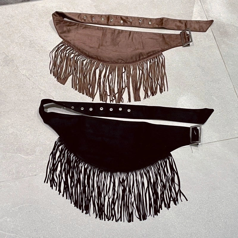 Cintura da donna in stile western retr¨° americano con nappe triangolari, design a strati con orlo svasato e pelle scamosciata di pecora, cintura stile hot girl