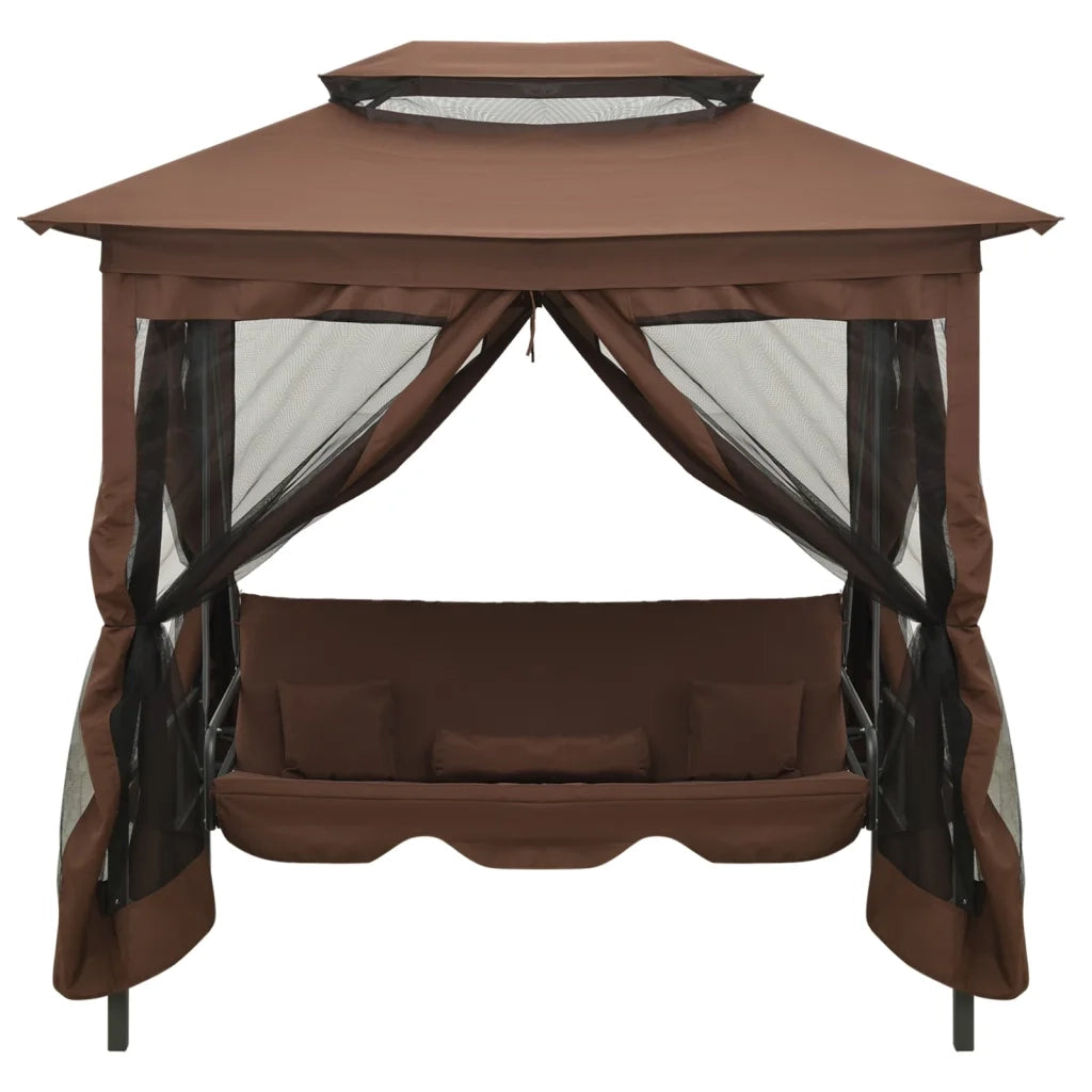 Gazebo Convertibile Panchina a Dondolo Caffè 43240